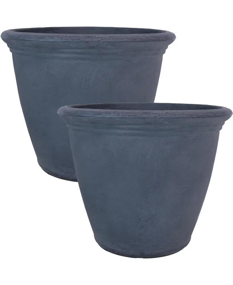 Sunnydaze Decor 20 in Anjelica Dual-Wall Polyresin Planter - Slate - Set of 2