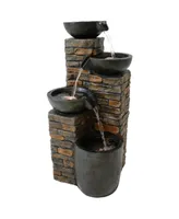 Sunnydaze Decor Staggered Bowls Tiered Water Fountain with Led Lights - 34 in