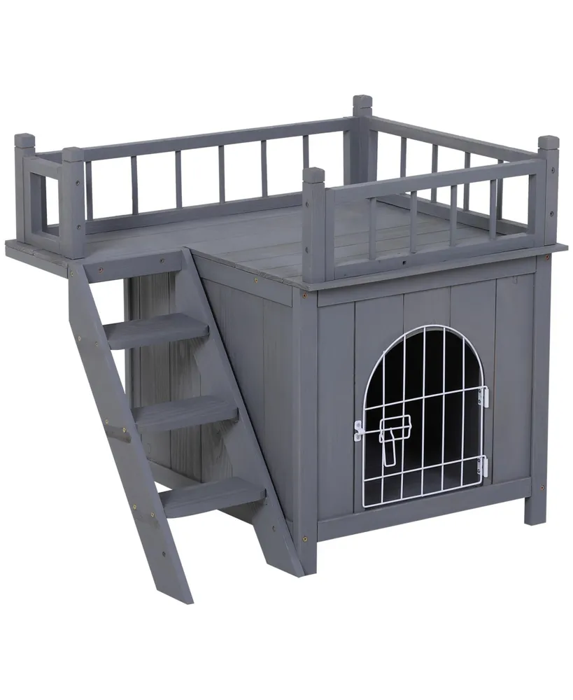 PawHut 2-Story Indoor/Outdoor Wood Cat Dog House Shelter