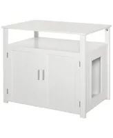 Tabletop Side Table Cat Box Fixture w/ Magnetic Closing Door, White