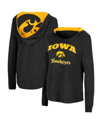 Women's Colosseum Black Iowa Hawkeyes Catalina Hoodie Long Sleeve T-Shirt