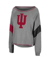 Women's Colosseum Heathered Gray Indiana Hoosiers Amped Chevron Stripe Raglan Boat Neck Pullover Sweatshirt