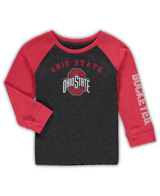 Toddler Boys and Girls Colosseum Black, Scarlet Ohio State Buckeyes Two-Hit Raglan Long Sleeve T-shirt