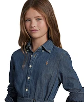 Polo Ralph Lauren Big Girls Belted Denim Cotton Shirtdress