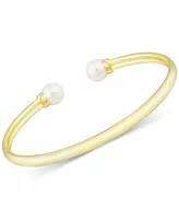 Honora Cultured Freshwater Pearl (8mm) & Diamond (1/20 ct. t.w.) Cuff Bangle Bracelet in 14k Gold-Plated Sterling Silver