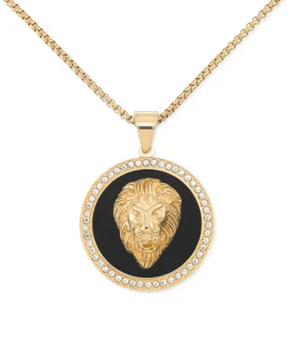 Legacy for Men by Simone I. Smith Black Agate & Lion Head 24" Pendant Necklace in Gold-Tone Ion-Plated Stainless Steel - Gold
