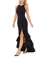 Betsy & Adam Tiered Ruffles Scuba Crepe Gown