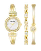 Anne Klein Women's Gold-Tone Alloy Bangle with Crystals Fashion Watch 24mm and Bracelet Set - Gold