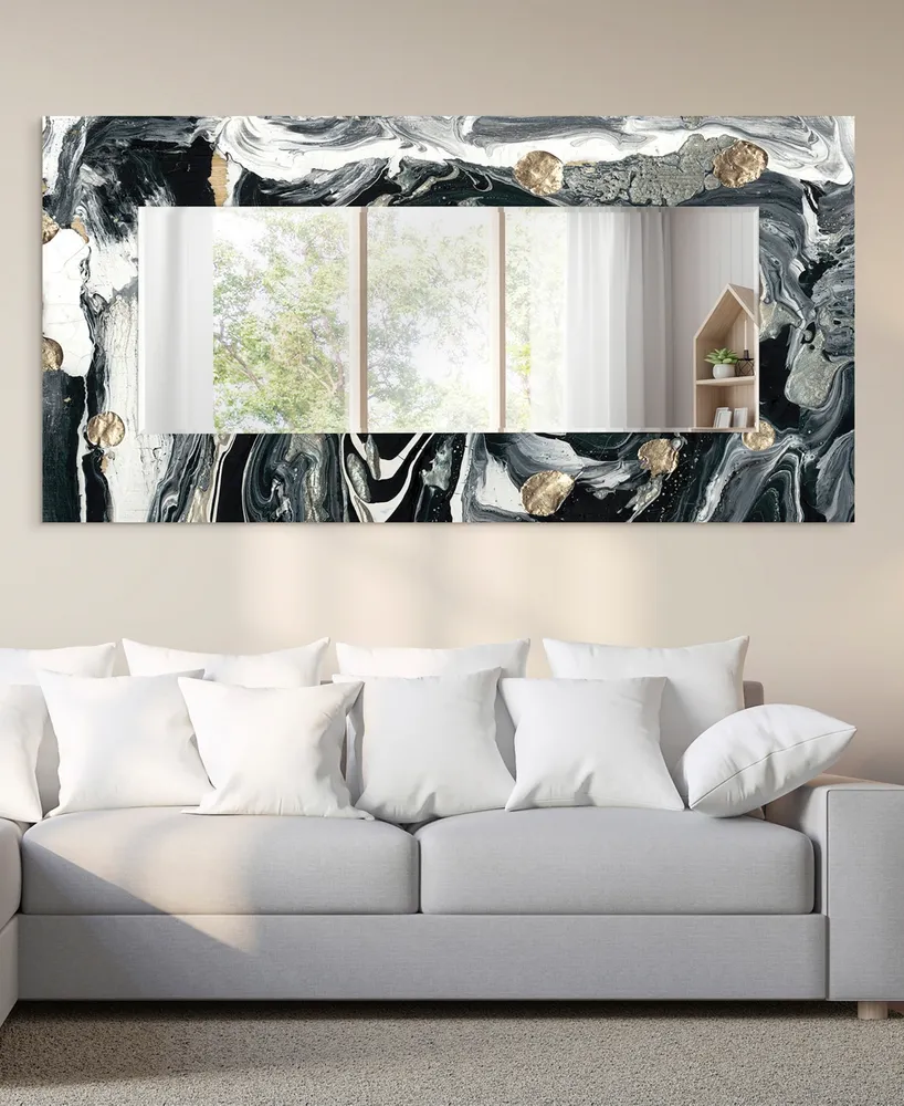 Empire Art Direct 'Ebony' Rectangular On Free Floating Printed Tempered Art Glass Beveled Mirror, 72" x 36" - Black, Gold