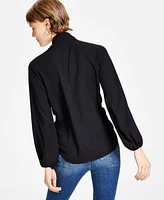 Bar Iii Women's Tie Neck Cinched Sleeve Blouse, Created for Macy's