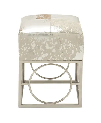 Rosemary Lane Leather Handmade Stool with Foil Paint, 16" x 16" x 22" - Silver