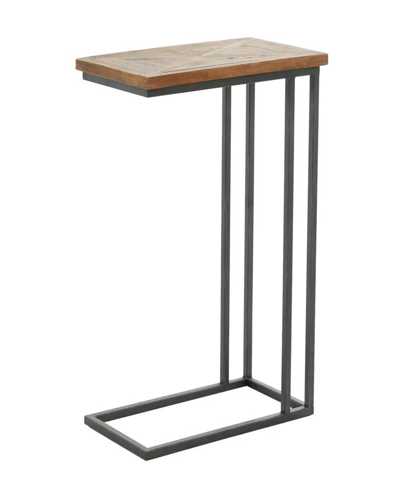 Rosemary Lane Metal Rustic Accent Table with Brown Wood Top, 19" x 11" x 26"