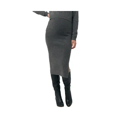 Maternity Dani Knit Midi Skirt with Split Charcoal Marle