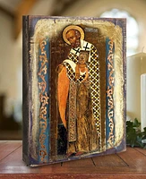 Designocracy Icon Saint Nickolas Wall Art on Wood 8"