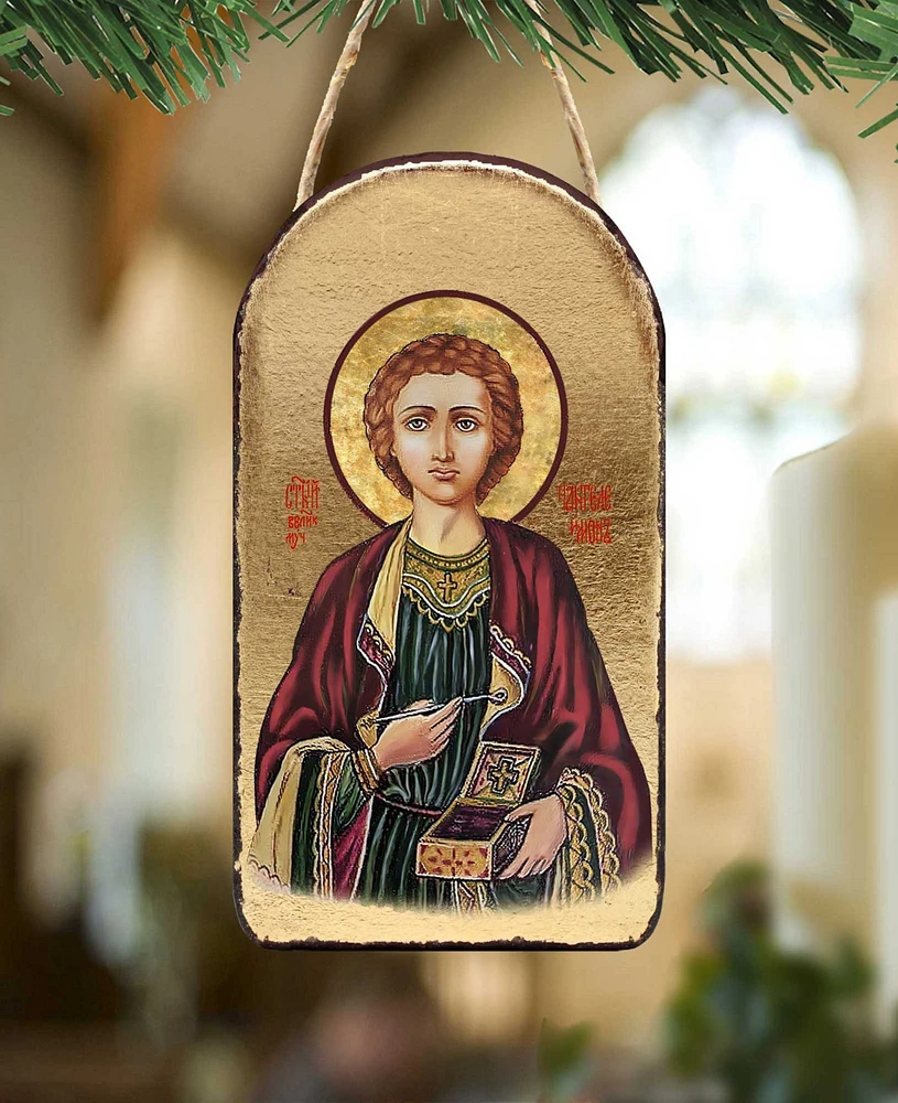 G.DeBrekht Saint Panteleimon Wooden Greek Christian Orthodox Icon Ornament