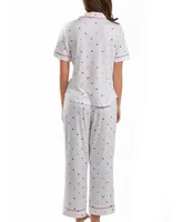 iCollection Women's Kyley Pajama Heart Print Pant Set Trimmed Red, 2 Piece - White