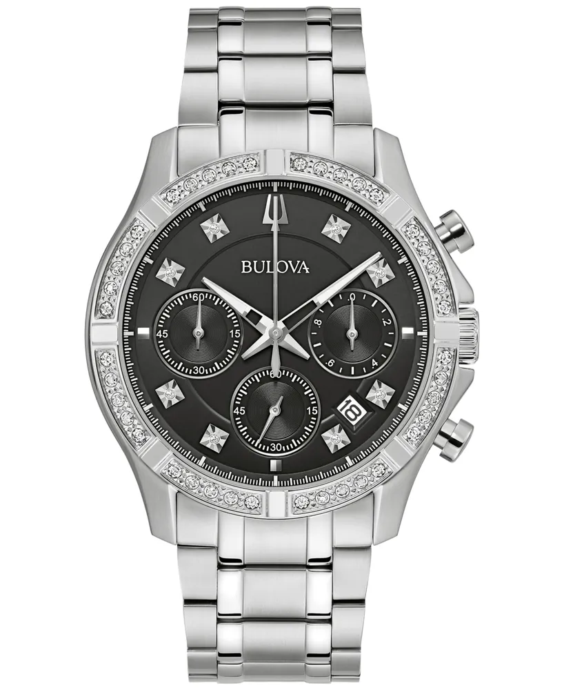 Bulova Men's Chronograph Classic Diamond (1/8 ct. t.w.) Stainless Steel Bracelet Watch 44mm, A Macy's Exclusive Style - Silver