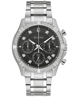 Bulova Men's Chronograph Classic Diamond (1/8 ct. t.w.) Stainless Steel Bracelet Watch 44mm, A Macy's Exclusive Style - Silver