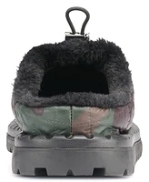 Karl Lagerfeld Men's Faux Fur Lined Quilted Toggle Slip On with Front Logo Plaque Slippers