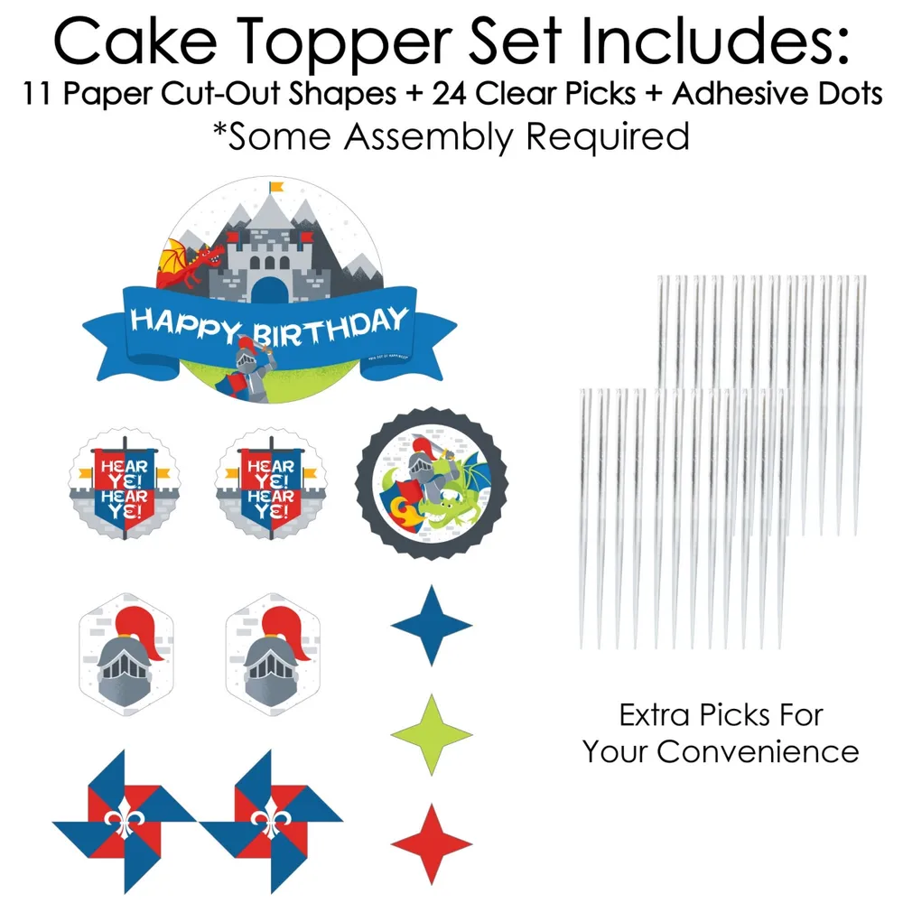 Calling All Knights & Dragons - Birthday Party Decor Kit Cake Topper Set 11 Pc