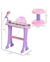 Qaba Kids Electronic Keyboard 32 Key Piano MP3 w/Microphone Stool Pink