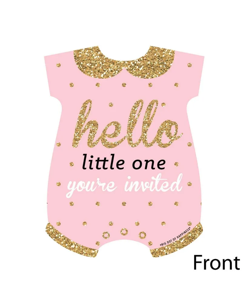 Hello Little One - Pink and Gold Shaped Fill-in Invitations with Envelopes 12 Ct