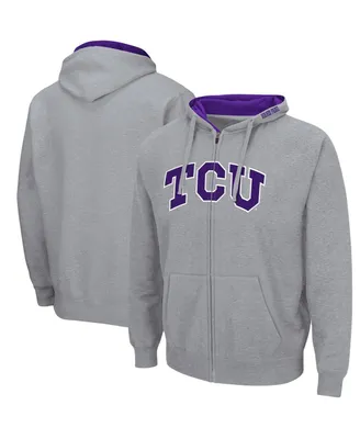 Men's Colosseum Heathered Gray Tcu Horned Frogs Arch and Logo 3.0 Full-Zip Hoodie