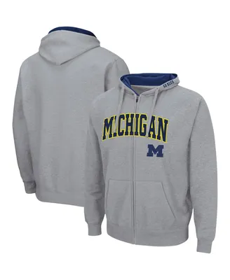 Men's Colosseum Heathered Gray Michigan Wolverines Arch and Logo 3.0 Full-Zip Hoodie