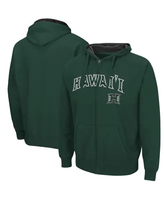 Men's Colosseum Green Hawaii Warriors Arch and Logo 3.0 Full-Zip Hoodie