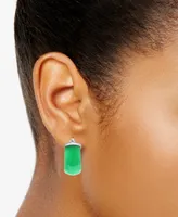 Green Jade (10x16mm) Small Hoop Earrings in Sterling Silver, 1"