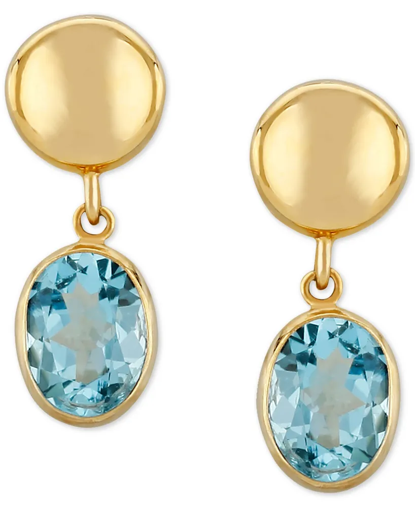 Blue Topaz Disc Drop Earrings (3-1/5 ct. t.w.) 14k Gold (Also Peridot)