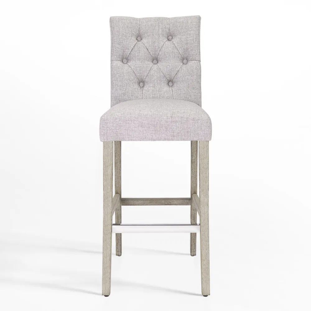 29" Upholstered Linen Fabric Tufted Bar Stool Chair