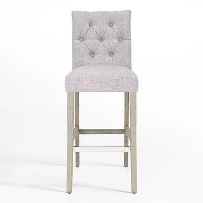 29" Upholstered Linen Fabric Tufted Bar Stool Chair