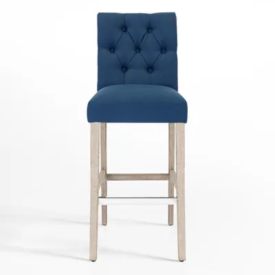 29" Upholstered Linen Fabric Tufted Bar Stool Chair