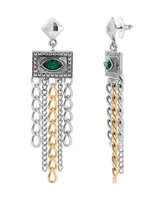 2028 Two-Tone Chain Green Stone Earrings