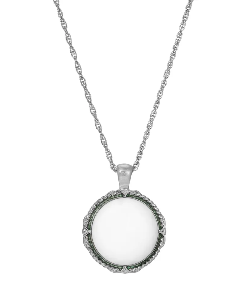 2028 Glass White Round Pendant Necklace 24"