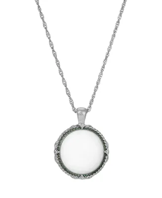 2028 Glass White Round Pendant Necklace 24"