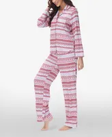 Beautyrest Women's Printed Long Sleeve Notch-Collar Pajama Set, 2 Piece