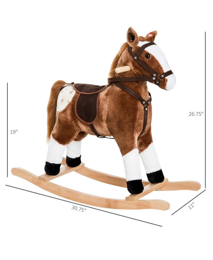 Qaba Kids Plush Rocking Horse Ride-on Pony w/ Realistic Sound, Brown