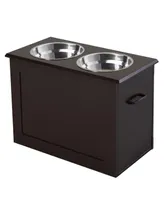 PawHut Stainless Steel Raised Pet Bowl Feeding Station with Storage