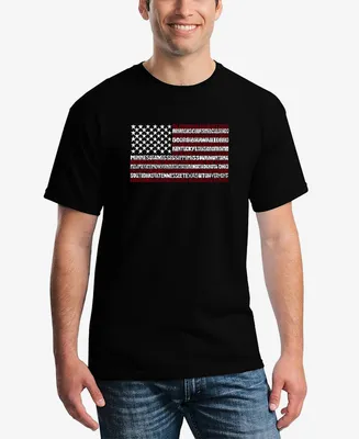 La Pop Art Men's 50 States Usa Flag Word Short Sleeve T-shirt