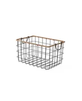 Baum Rectangular Grid Black Wire Baskets with Jute Rim and Fold Down Ear Handles, Set of 3