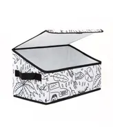 Baum Kid's Coloring Jungle Print Angled Storage Bin with Lid and 4 Washable Markers Set