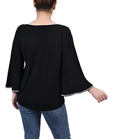 Ny Collection Petite 3/4 Bell Sleeve Top with Stones