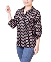 Ny Collection Petite 3/4 Ruched Sleeve Studded Y-neck Top
