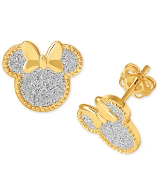 Disney Minnie Mouse Glitter Stud Earrings in 18k Gold-Plated Sterling Silver