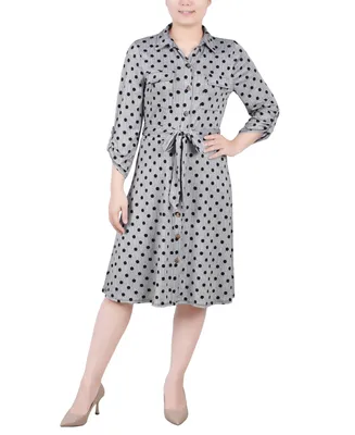 Ny Collection Petite 3/4 Sleeve Roll Tab Shirtdress