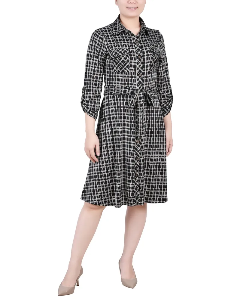 Ny Collection Petite 3/4 Sleeve Roll Tab Shirtdress