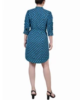 Ny Collection Petite 3/4 Rouched Sleeve Dress with Belt