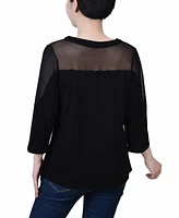 Ny Collection Petite 3/4 Sleeve Top with Neckline Cutouts and Stones